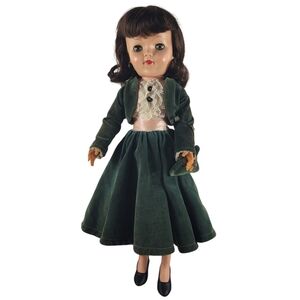 Effanbee Champagne Lady Doll Green Velvet With Accessories 19" 1957 Career "Mom"